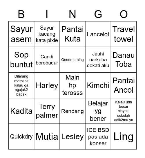 Bb Bingo Card