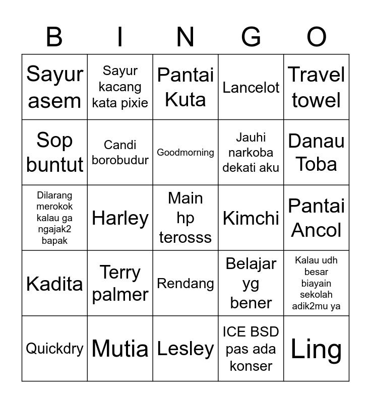 BB Bingo Card