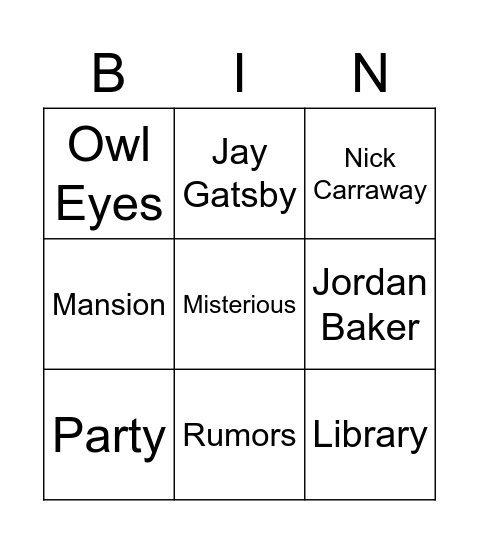 The great Gatsby - Chapter 3 Bingo Card