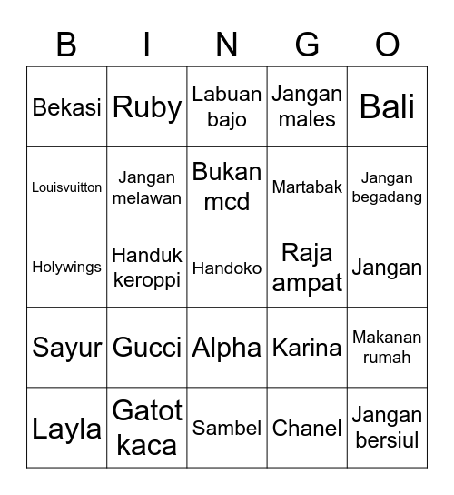 Songkang Bingo Card