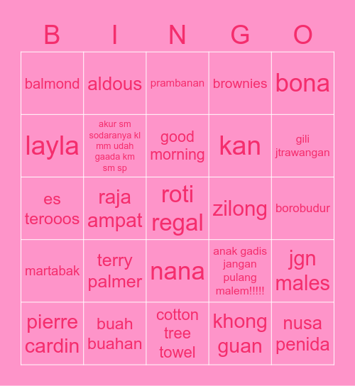 La La Bingo Card