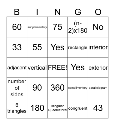 Math Bingo Card