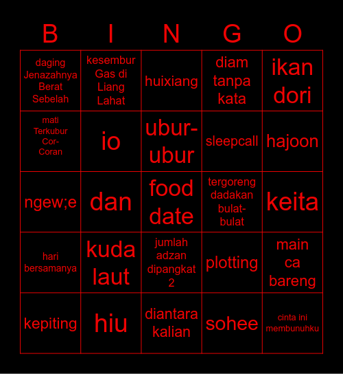 cohi yang disakiti parag Bingo Card