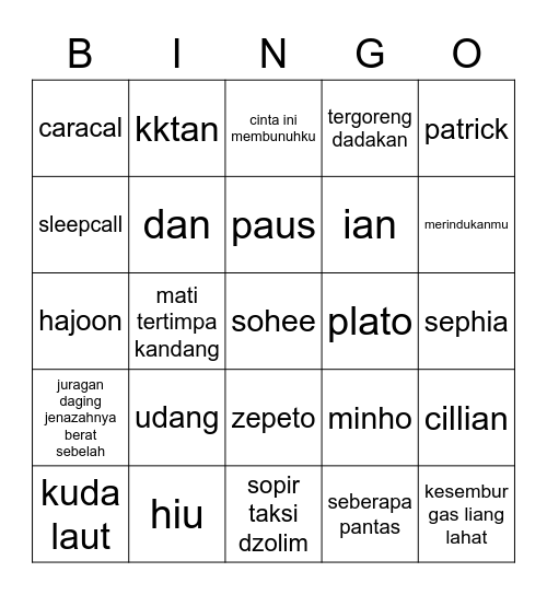 hajoon Bingo Card