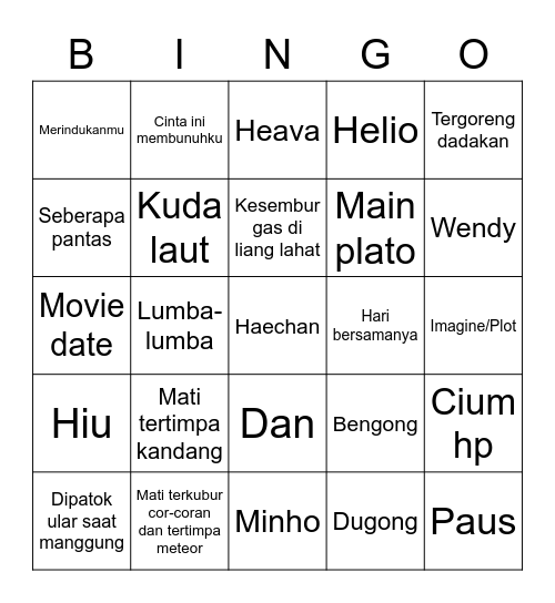 Haechan’s Bingo Card