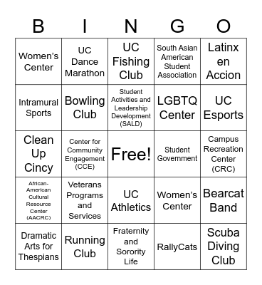 Bearcat Bingo Card
