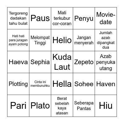 Family Bingo Card