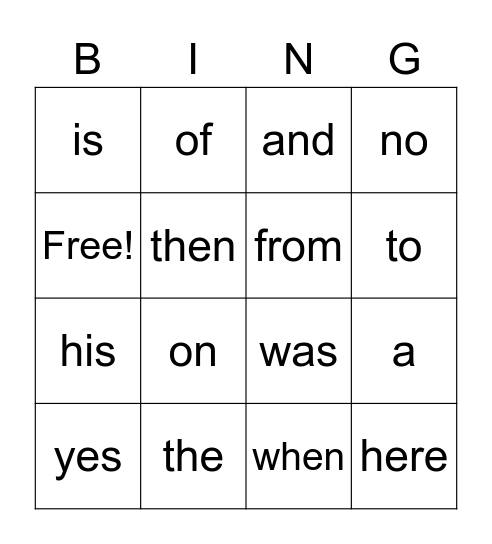 Grade 1 Trick/Sight Wordsyes Bingo Card