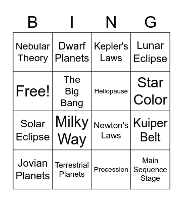 Space Bingo! Bingo Card