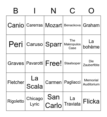 NC OPERA BINCO Bingo Card