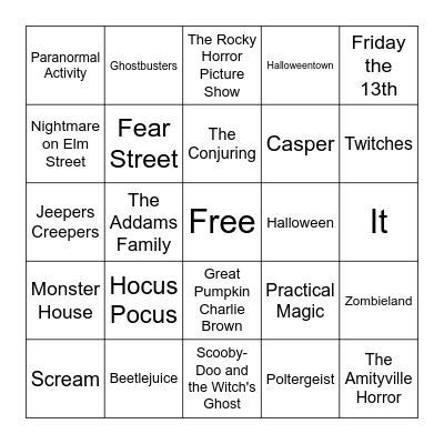 Spooky Szn Movies Bingo Card