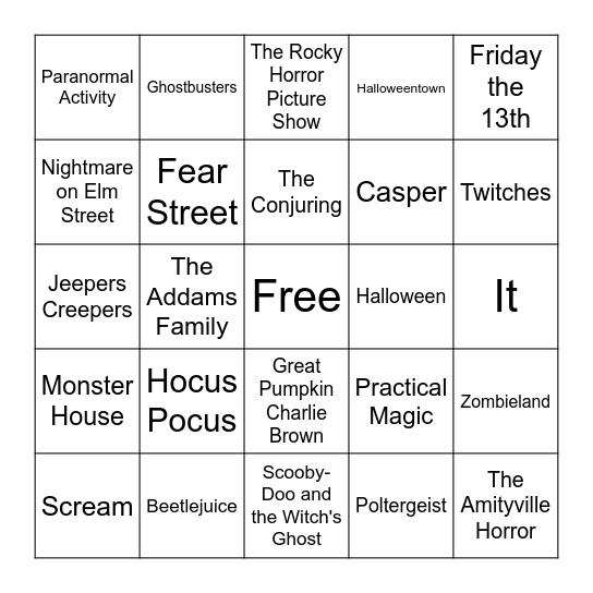 Spooky Szn Movies Bingo Card