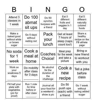 CodeName CrossFit Bingo Card