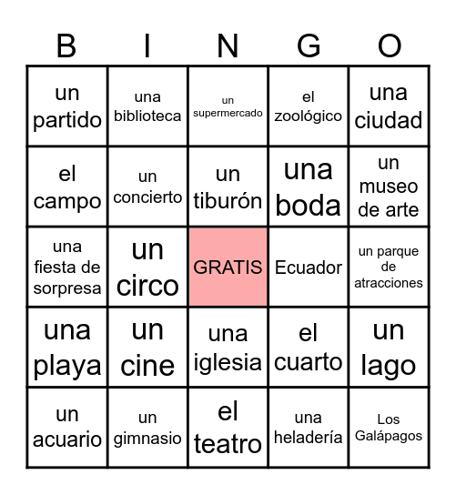 Ch. 7.1--LOS LUGARES Bingo Card