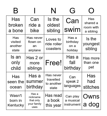 Getting to Know You Bingo Card