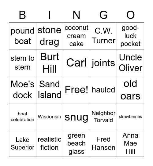 On Sand Island Bingo Card