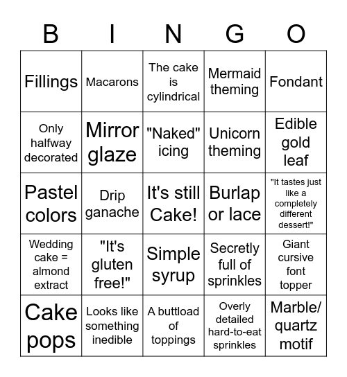 Modern Cake Bingo Card