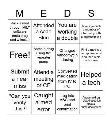 Pharmacist Bingo Card