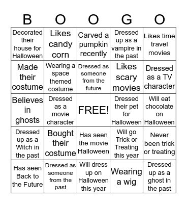 Halloween Scavenger Hunt Bingo Card