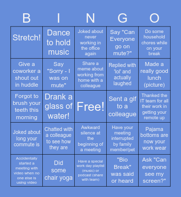 Remote Work Bingo Card