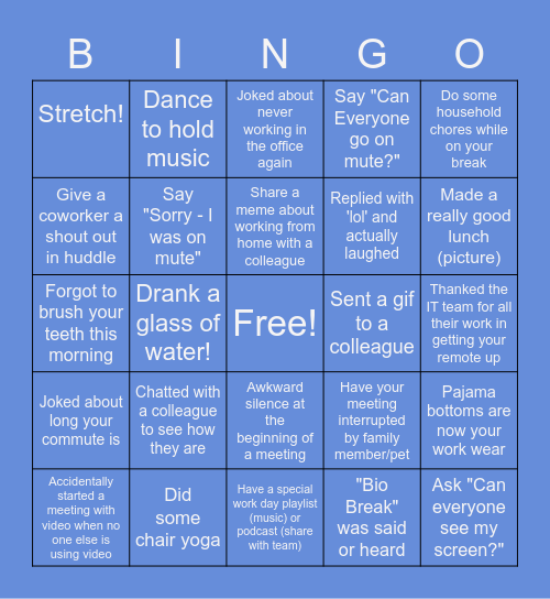 Remote Work Bingo Card