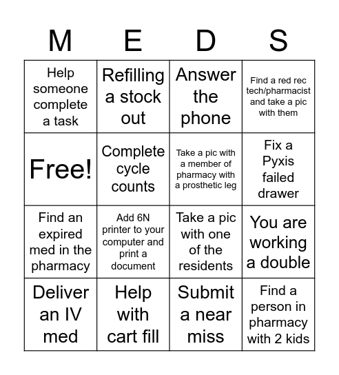 Pharmacy Technician Bingo Card