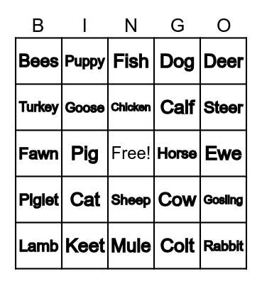 Barnyard Bingo Card