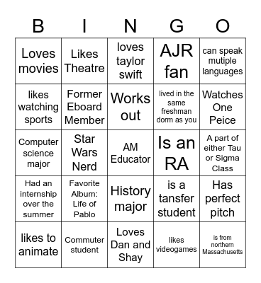 Phi Kappa Theta Bingo Card
