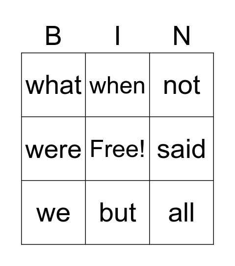 Most Common Word List #4 Bingo Card