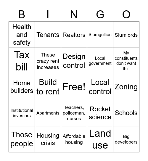 HOUSING CRISIS BINGO Card