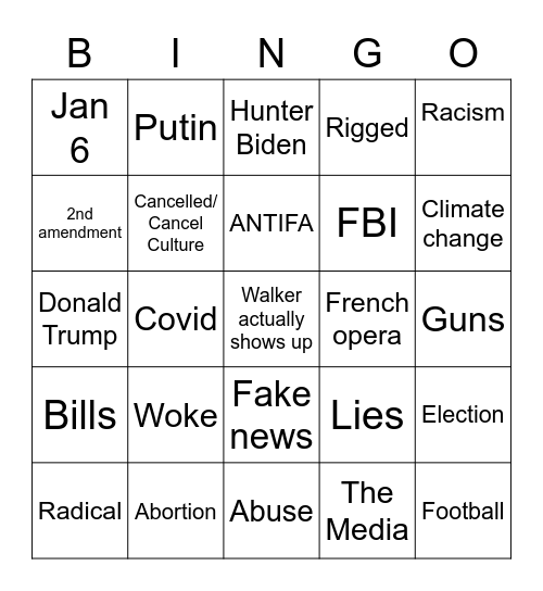 Debate Bingo Card