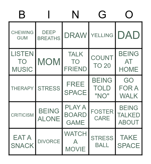 TRIGGERS AND COPING SKILLS Bingo Card