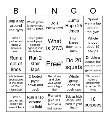 Fitness Bingo 2 Bingo Card