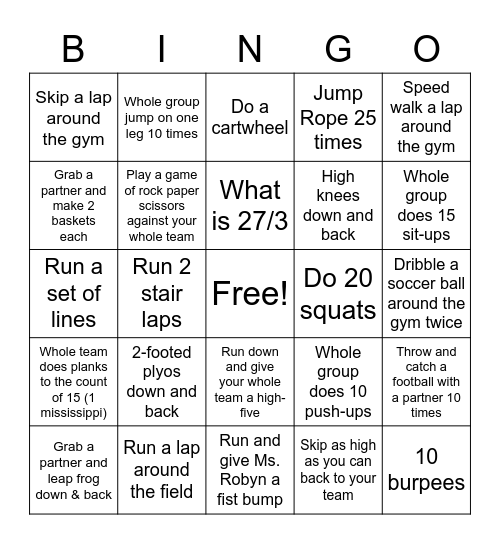 Fitness Bingo 2 Bingo Card