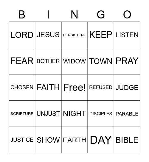 Persistance in Prayer- 29th Sunday YR C Bingo Card