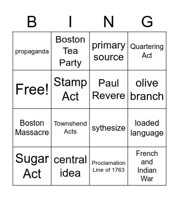 Colonial Survivor Bingo Card