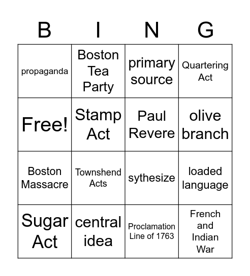 Colonial Survivor Bingo Card