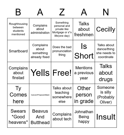Bazingo Bingo Card