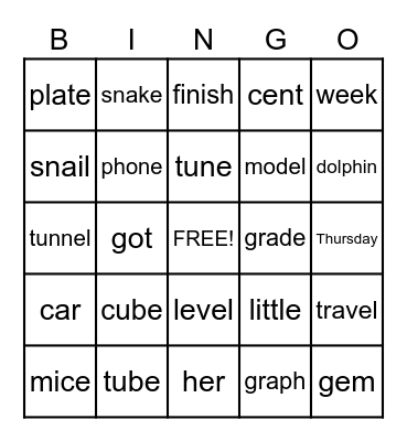 Phonics Bingo Card