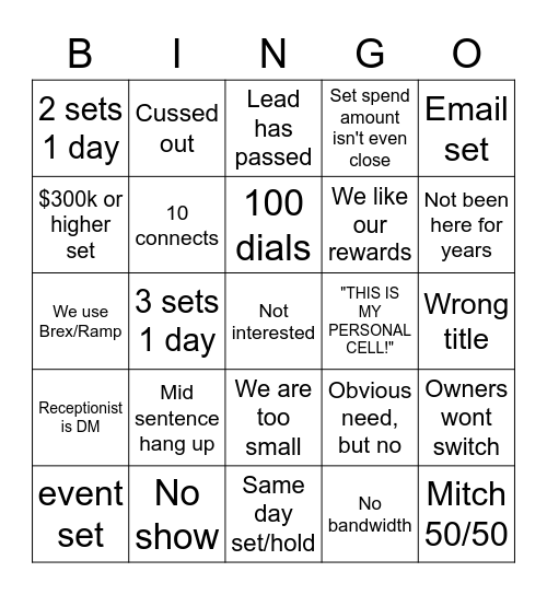 MAMBA BINGO Card