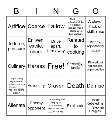 English 10 Vocabulary 3.1 Bingo Card