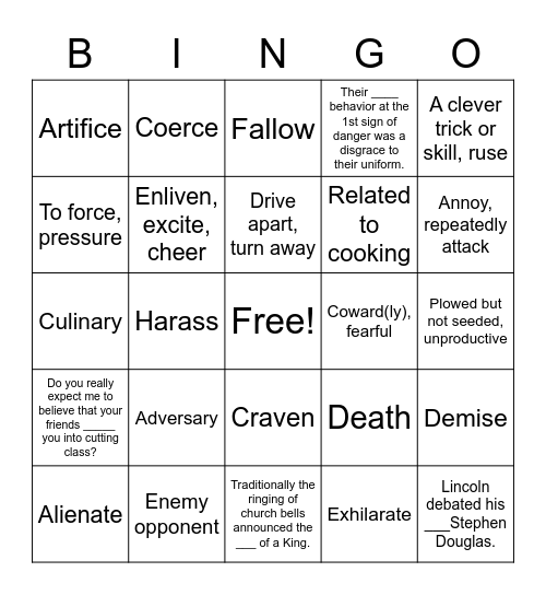 English 10 Vocabulary 3.1 Bingo Card