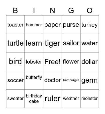 "er" Bingo Card