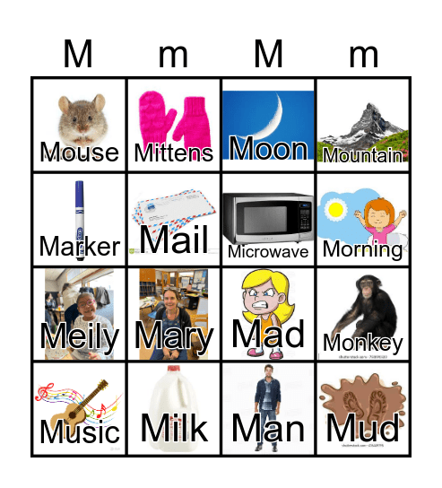 Letter M Bingo Card