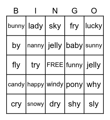 ‘Y’ Steals the Sounds of ‘I’ and ‘E’ Bingo Card