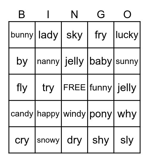 ‘Y’ Steals the Sounds of ‘I’ and ‘E’ Bingo Card