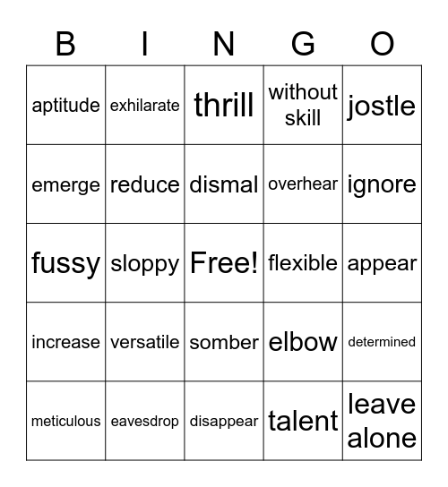 vocabulary Bingo Card