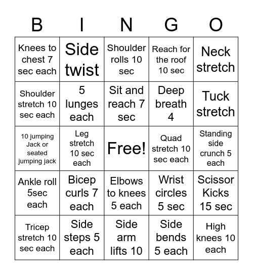 Fitgo! 2B Bingo Card