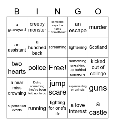 "Victor Frankenstein" Movie Bingo Card