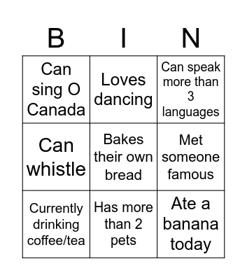 Team Building Bingo Card